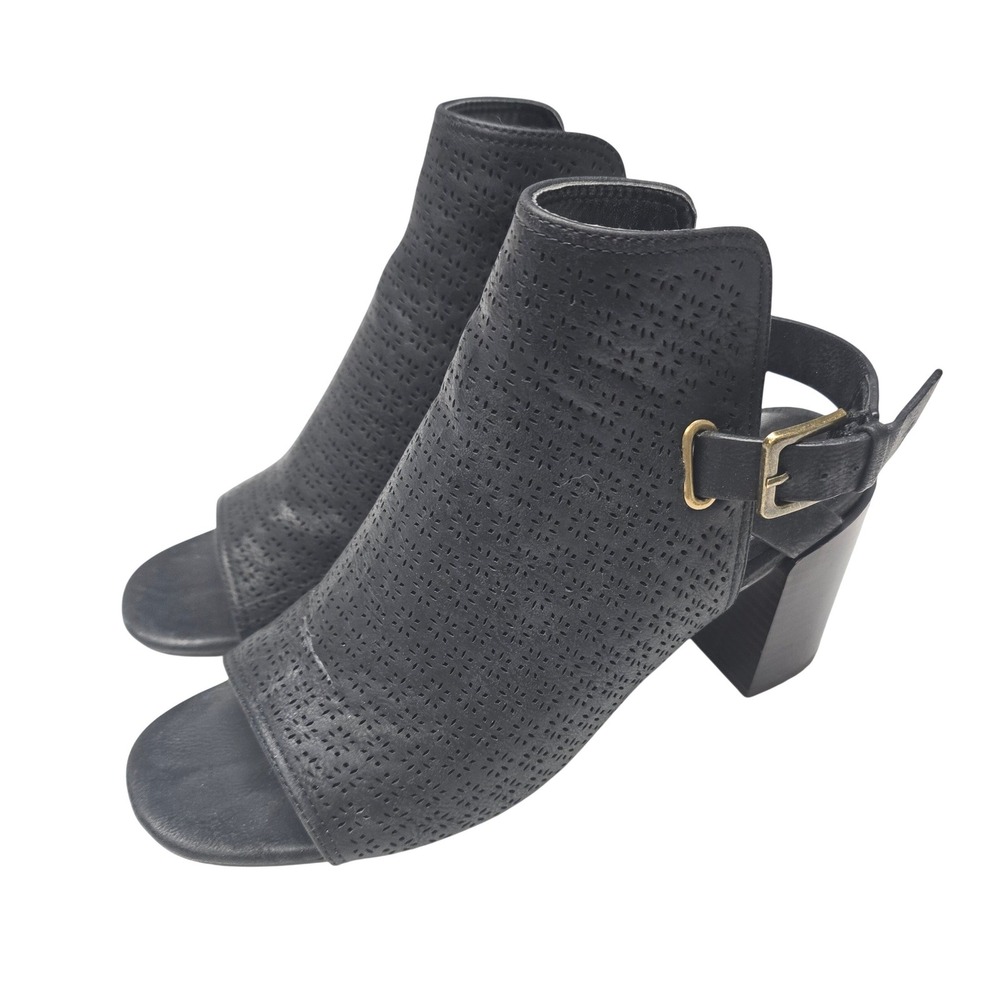 Market & Spruce Black Leather Lasercut Peep Toe Slingback Booties Size 8 Western